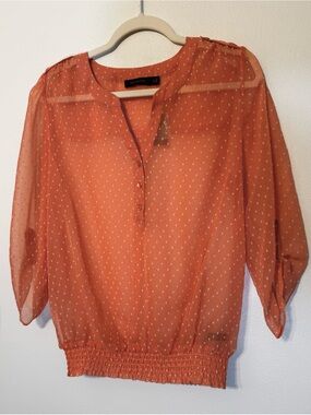 The Limited Coral Dot Peasant Blouse Office and Casual Staple